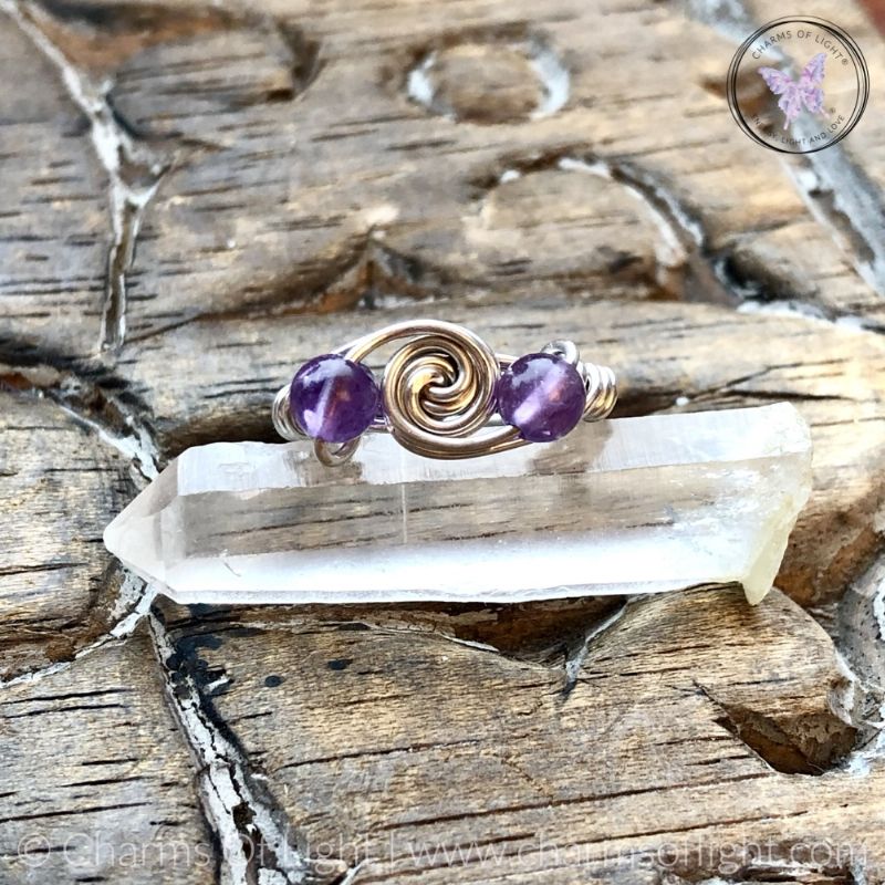 Amethyst Sterling Silver Galaxy Wire Wrapped Ring